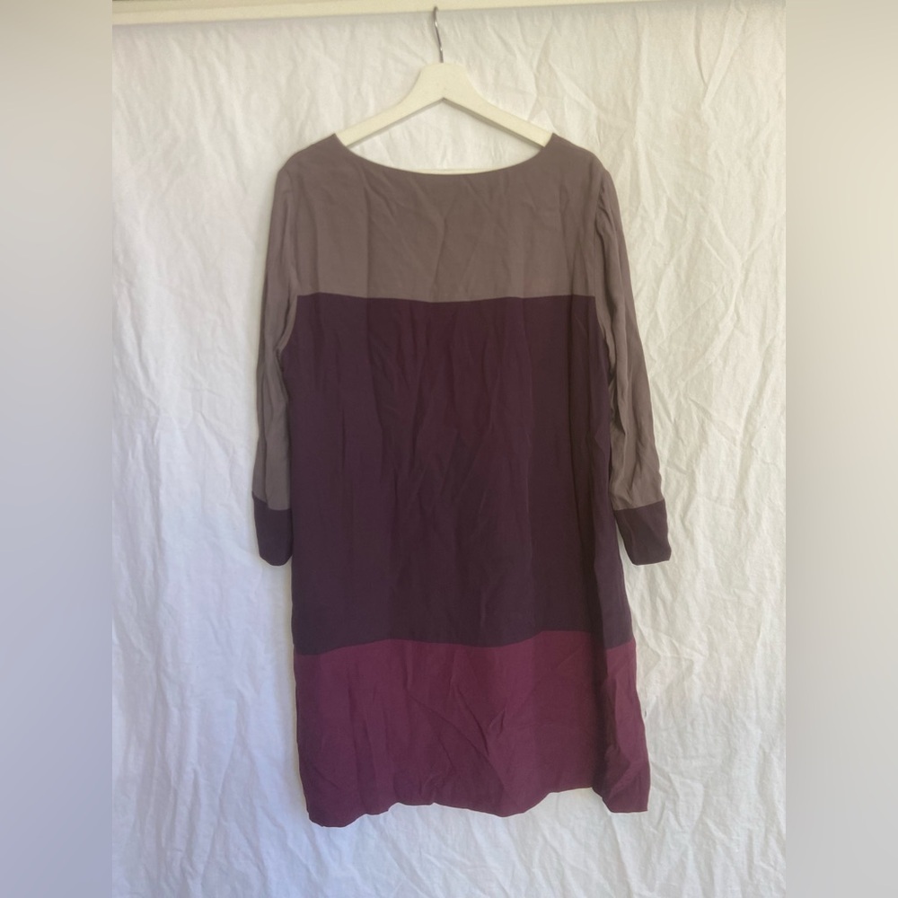 Boden Colorblock 3/4 Sleeve Shift Dress Career Business Purple Grey Size 14 - Picture 13 of 16
